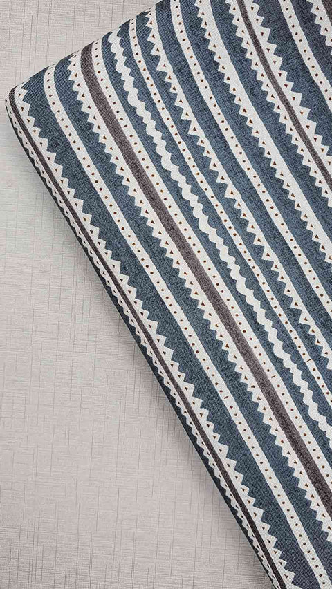 Navy and white striped fabric