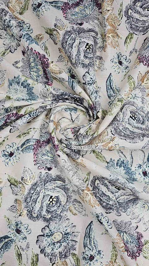 Delightful blue & green floral fabric