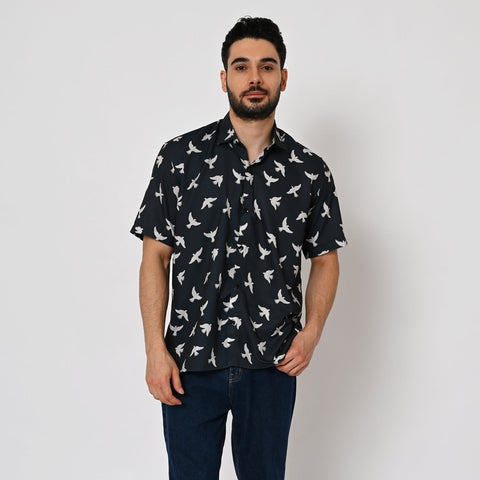 BLACK BASED BIRD PRINTED SHIRT