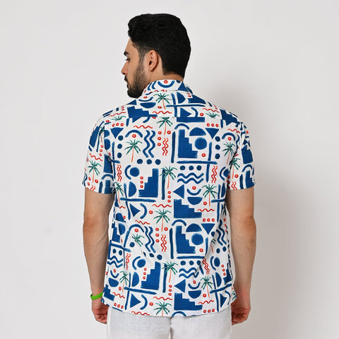 WHITE BASED TROPICAL PRINTED SHIRT