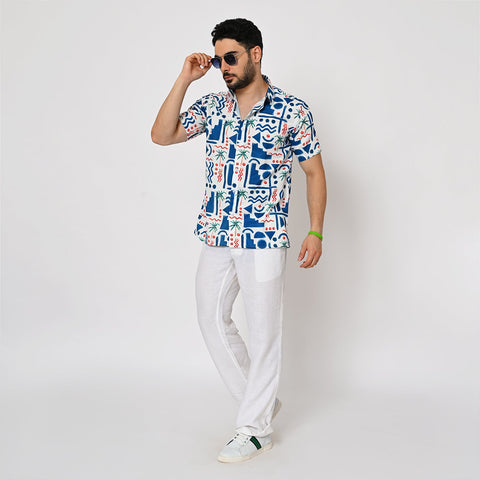 WHITE BASED TROPICAL PRINTED SHIRT