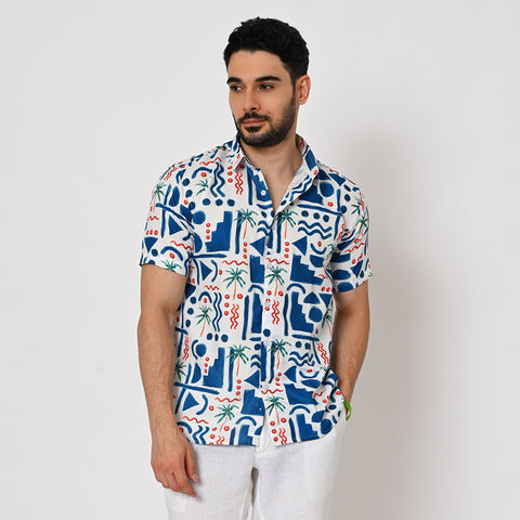 WHITE BASED TROPICAL PRINTED SHIRT