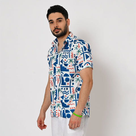 WHITE BASED TROPICAL PRINTED SHIRT