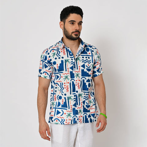 WHITE BASED TROPICAL PRINTED SHIRT