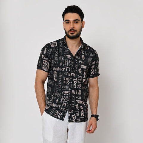 BLACK COLOUR BASED BEER PRINTED SHIRT