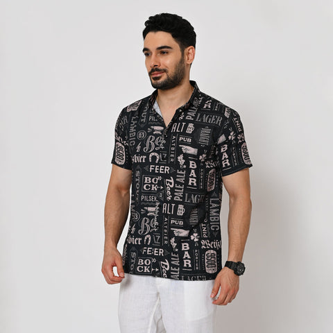 BLACK COLOUR BASED BEER PRINTED SHIRT