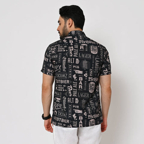 BLACK COLOUR BASED BEER PRINTED SHIRT