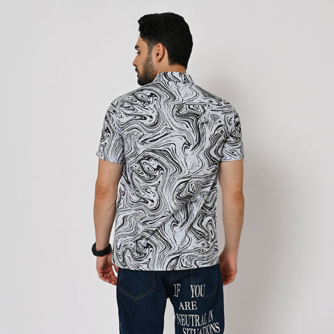 BLACK & WHITE RESIN PRINTED SHIRT