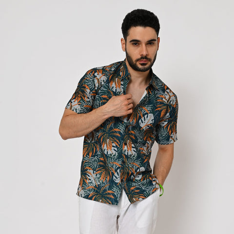 DARK COLOUR TROPICAL PRINTED SHIRT