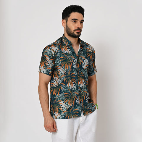 DARK COLOUR TROPICAL PRINTED SHIRT