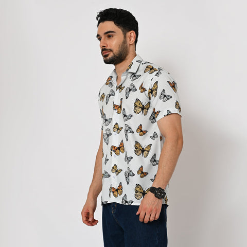 WHITE BASED BUTTERFLY PRINTED SHIRT