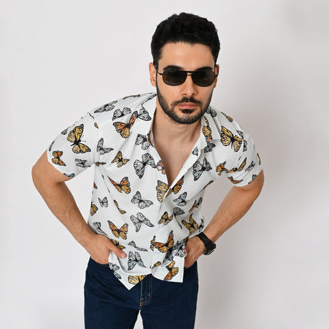 WHITE BASED BUTTERFLY PRINTED SHIRT