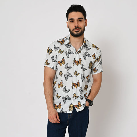 WHITE BASED BUTTERFLY PRINTED SHIRT