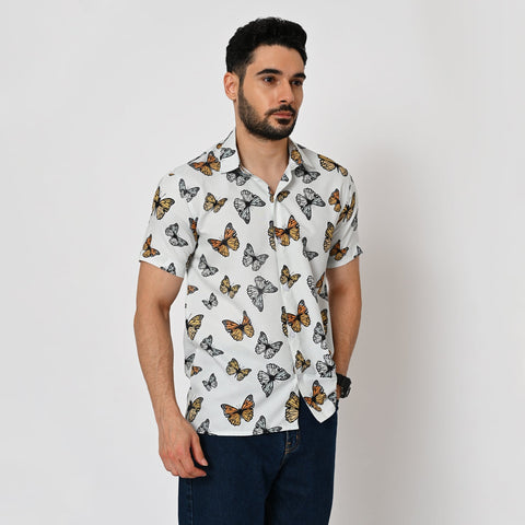 WHITE BASED BUTTERFLY PRINTED SHIRT