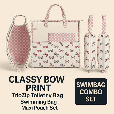 Classy Bow Print Swimming Bag Combo