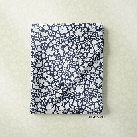 Plain White Floral On Blue Color Print