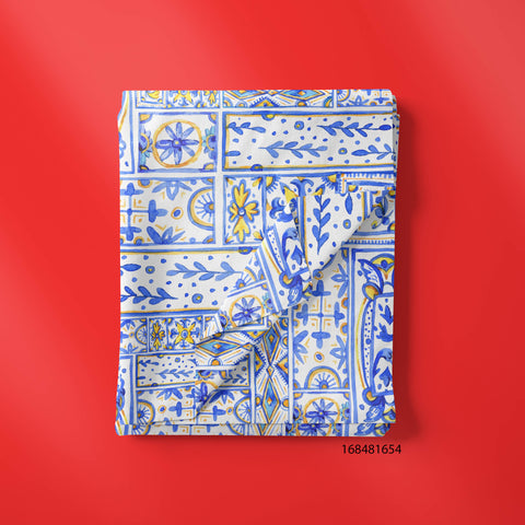 Azulejo Blue & Yellow On White Color Designs Print